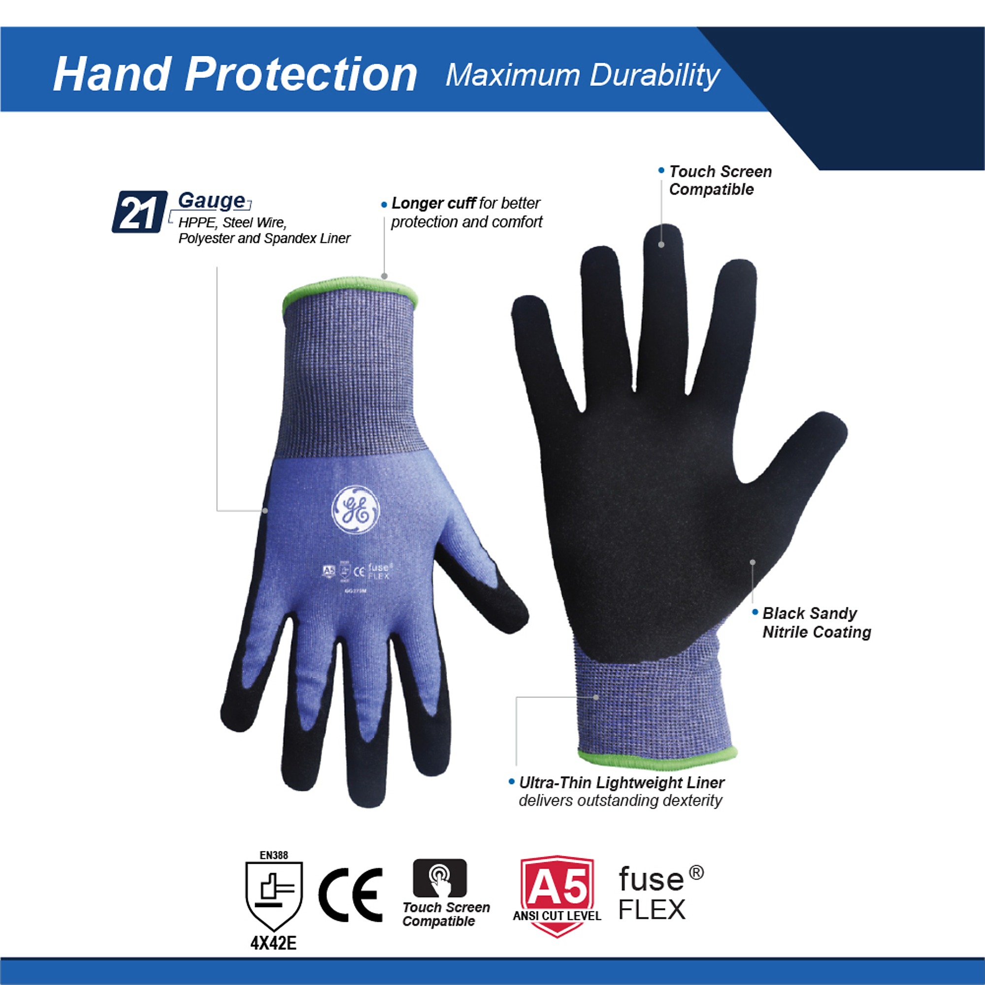 General Electric SANDY NITRILE DIPPED A5 GLOVE S